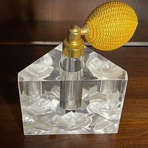 Vintage BIRCRAFT  Lucite WHITE ROSE Removable Perfume Bottle and Atomizer